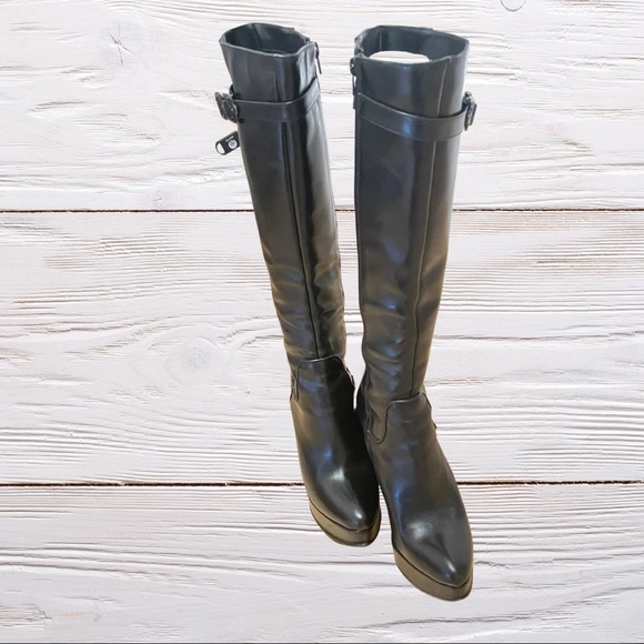 Black /platforms wedge knee-high boot with inner zipper - Picture 2 of 5